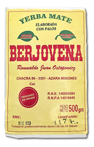 Yerba Mate Berjovena Barbacuá 500gr