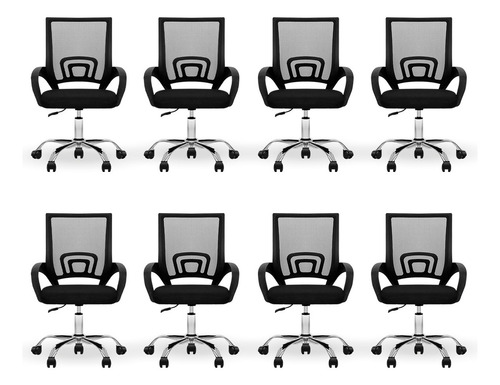 Silla Oficina Escritorio Linium Ergonómica Cromada Set De 8 Color Negro Material Del Tapizado Liso