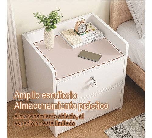 Mesita De Noche Moderna Con 2 Cajones Para Recámara Blanco