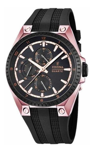 Reloj Festina Hombre F16836/1 Multifuncion Color de la malla Negro Color del bisel DORADO ROSE Color del fondo Negro