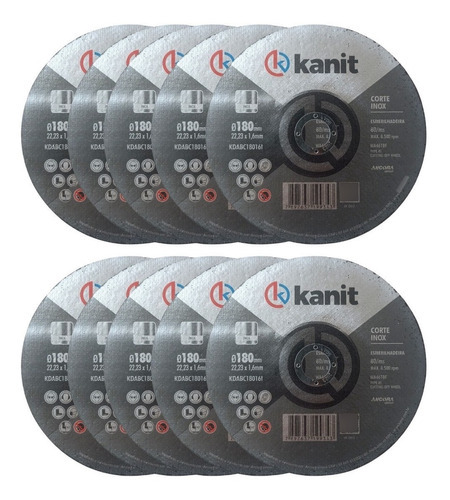 Kit 10 Discos Abrasivos Corte Inox 180mm Kdabc18016i Kanit