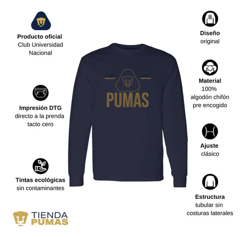 Playera Deportiva M Larga Hombre Pumas Unam Insignia
