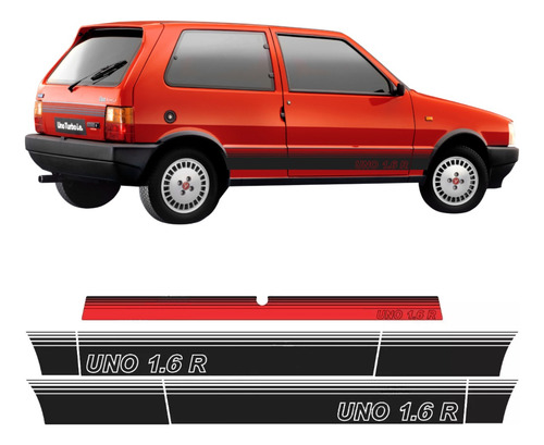 Kit Faixas Adesivos Laterais E Mala Fiat Uno 1.6r vermelho