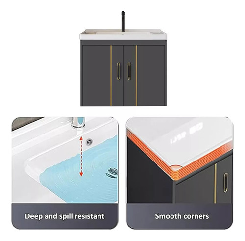 Kit De Lavabo Rectangular Para Baño Con Espejo Armario Grifo
