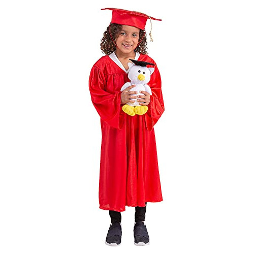 Kit De Bata Roja De Graduación Y Búho De Peluche - Accesorios Escolares - 3 Piezas