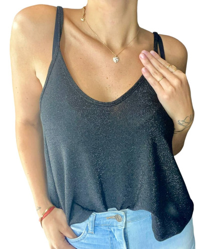 Blusa Musculosa Suelta Mujer De Lurex / Brillos - Talles