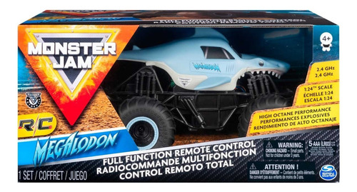 Carro A Control Remoto Monster Jam escala 1:24, Megalodon Azul claro Spin Master 3+ 