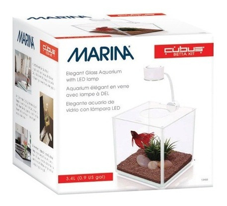 Marina Cubus Betta Kit Elegante Acuario Vidrio Lampara Led