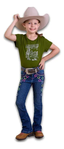 Calça Jeans Roupa Country Infantil Feminina Bordada Brilho