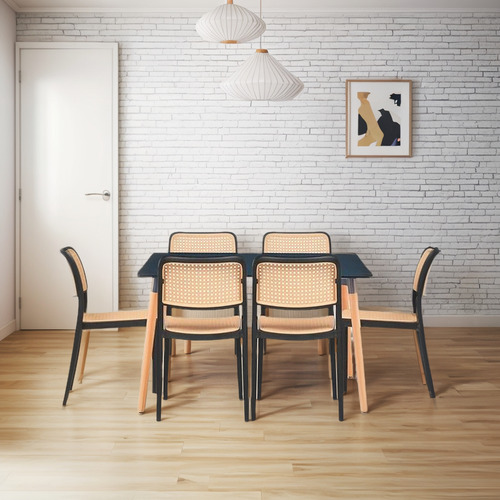 Comedor Mesa 120x80 Rectangular Negra + 6 Sillas De Comedor