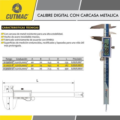 Calibre Digital Acero Inoxidable De 200mm Con Estuche