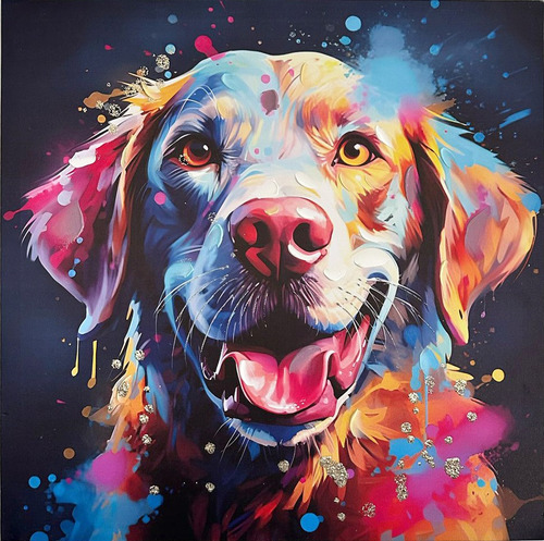 Cuadro Decorativo Perro Con Colores Mediano De Interior