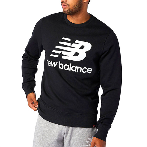 Buzo New Balance Mt03560bk Essentials Stacked Logo Casual