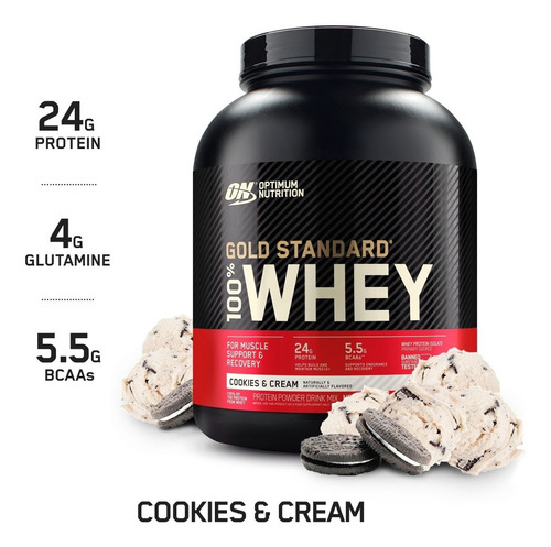 Suplemento en polvo Optimum Nutrition Proteína Gold Standard 100% Whey proteína sabor cookies & cream en pote de 2.11kg