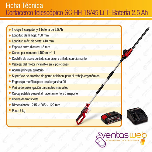 Imagen 8 de 9 de Cortacerco Telescópico Altura Inalambrico Einhell Bateria
