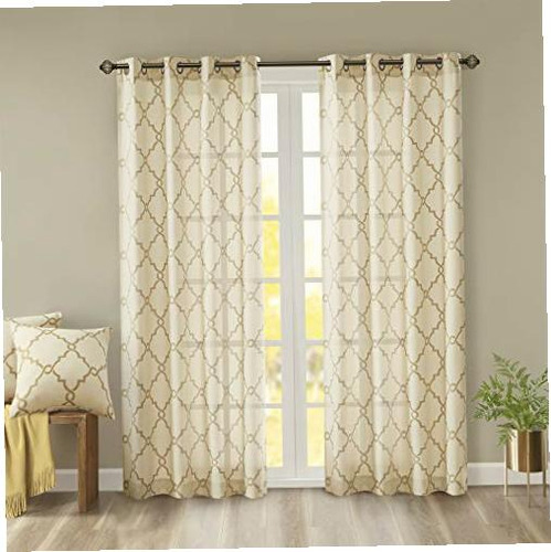 Madison Park Saratoga Single Window Curtain Light Filtering Color Beige/Dorado