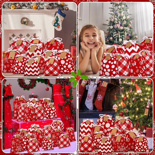 Abbylike 40 Bolsas De Regalo De Algodón De Navidad Con Cordo
