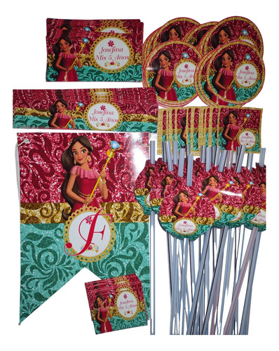 Combo Cotillón 15 Bolsitas Stickers Banderín Elena De Avalor