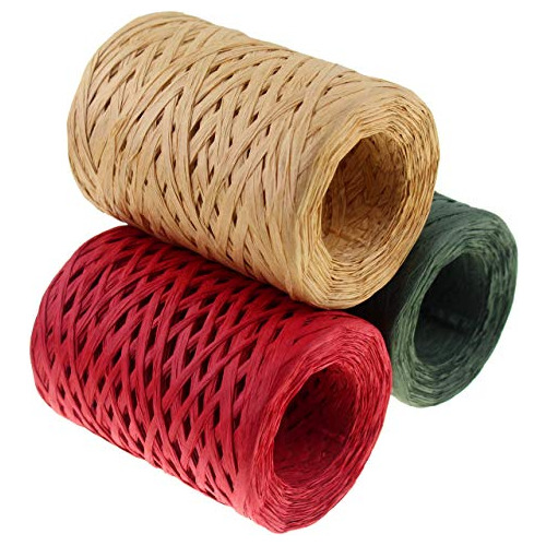 Creatrill Cinta De Rafia Rojo Verde Natural 3 Rollos 1080 Pi