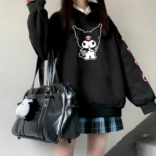 Buzo Canguro Kuromi Skull By Sanrio Anime Algodón Peinado