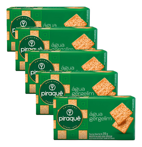 Kit 5 Biscoitos Piraquê Água Gergelim 215g