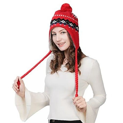 Comhats - Gorro De Lana Para Mujer (tejido Peruano, Con Pomp