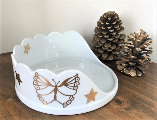 Imagem 1 de 5 de Panetoneira Aberta De Porcelana Ouro Porta-panetone Natal