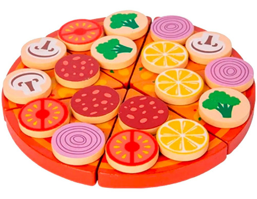 Imagen 7 de 9 de Comida De Juguete Frutas Madera Verduras Infantil + Pizza