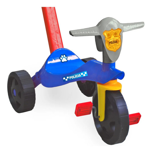 Imagem 3 de 5 de Triciclo New Speed Police Azul Com Empurrador - Xplast