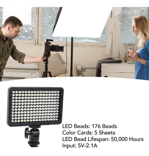 Mini Luz De Vídeo Led Para Cámara, Recargable, 176 Led, Foto
