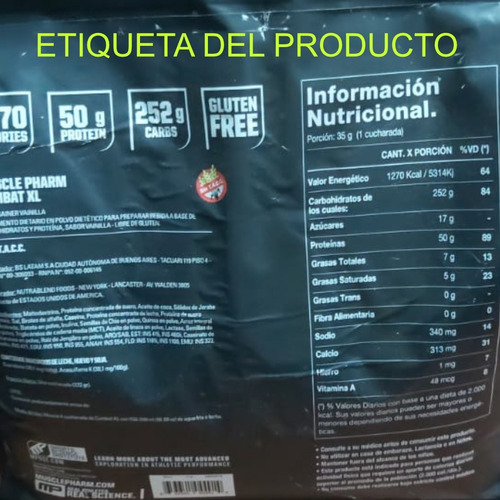Imagen 2 de 2 de Gainer Mass Ganador Xl Cobat Muscle Pharm Grande 12 Lbs 6 Kg
