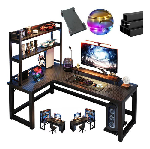 De Computadora Escritorio Gamer De Carbono 120x60x75cm Escritorio En L Demesa De Juego De Fibra De Almacenamiento Escritorio
