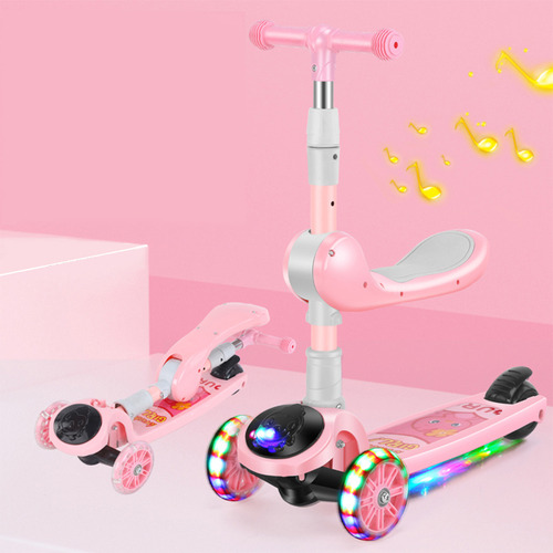 Patín Con Silla 3 Ruedas Montable Con Luces Y Sonidos Niños Color Rosa
