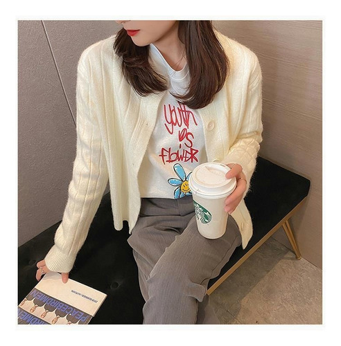 Sueter Mujer Moda Sweater Dama Abierto Botones Abrigo Ligero