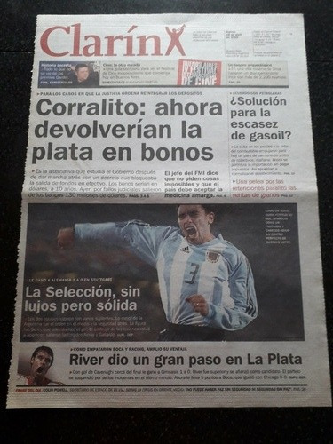 Tapa Diario Clarín 18 4 2002 Corralito Gustavo López River 