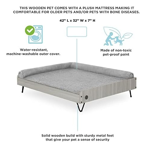 Tailzzz Cama Para Perros De Madera Con Colchón Resistente Al