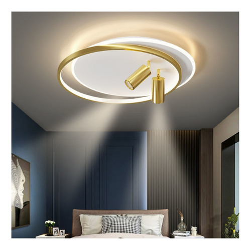 Lustre Luminária Fixo Teto 2 Aneis De Led Dourado Redondo