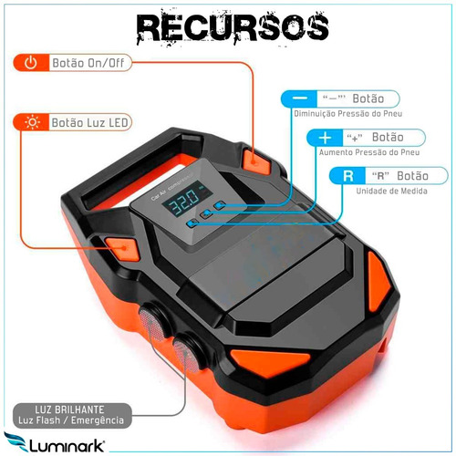 Imagem 5 de 8 de Compressor Calibrador Ar Portátil 12v Digital De Pneu 150psi