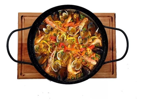 Paellera Chapa Enlozada Gastronómica Dos Asas N°24 Color Negro