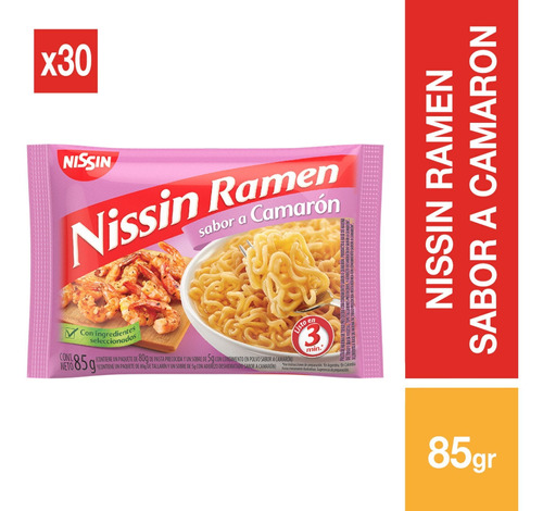 Ramen Nissin Sabor Camaron - 30 Unidades 85 Gr