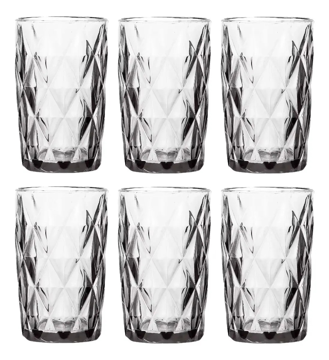 Jogo 6 Copos Vidro 390ml Diamante Beleza E Durabilidade Cor Transparente