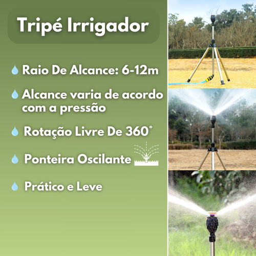 Irrigador Tripé Circular 360 Irrigação Campo Giratório Gramado Jardim