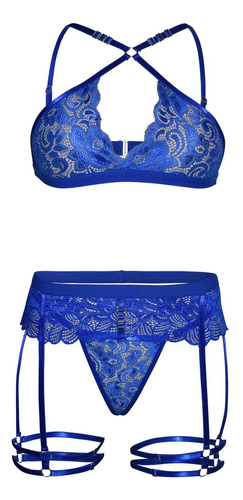 Set De 3 Piezas En Encaje Azul, ¡sensualidad Deslumbrante!