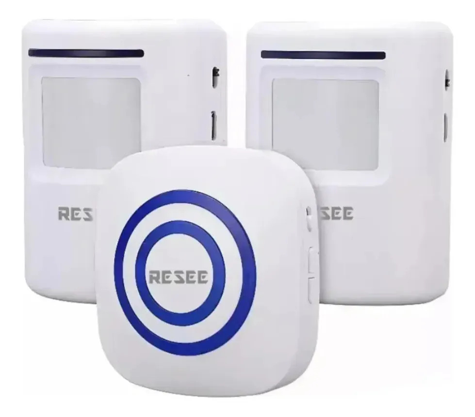 Timbre Inalámbrico con 2 Sensores de Movimiento Alarma Sonora Para Negocio Blanco