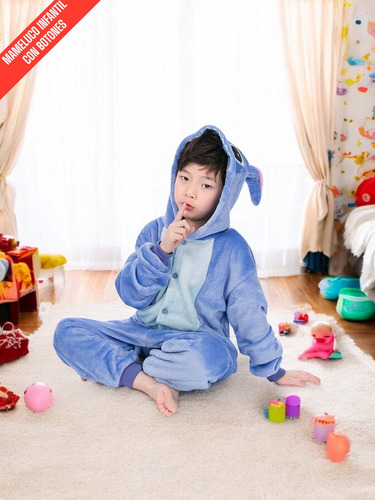 Mameluco Stich Infantil Suave Cómodo Stretch Calientito Celeste 2-3 Años Lisa