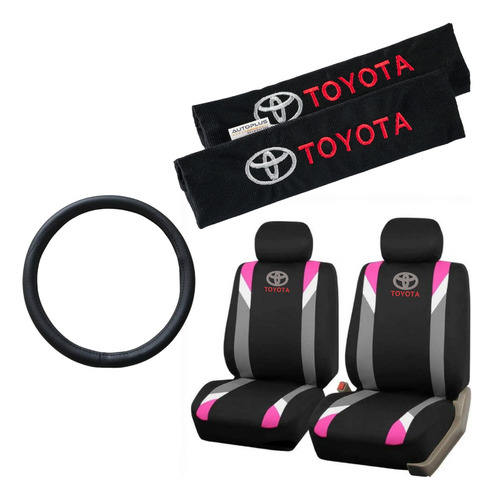 Funda Tela Gris Rosa Y Cubre Cinto Toyota + Cubre Volante