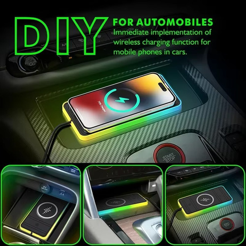 F Cargador Inalámbrico Para Coche, Luz Rgb, Almohadilla De