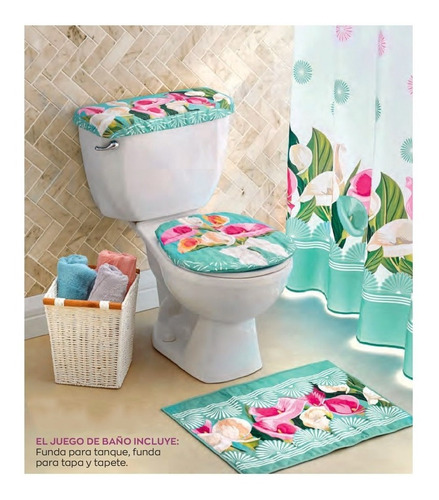 Imagen 2 de 6 de Set De Baño 3 Piezas De Alcatraz Con Fundas Y Tapete