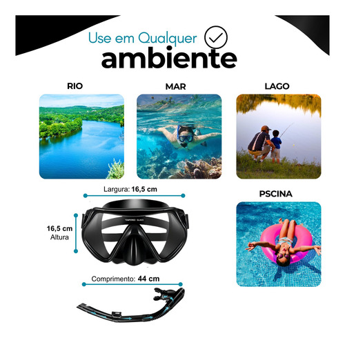 Kit Mergulho Máscara Óculos Lentes Profissional Snorkel Nfe