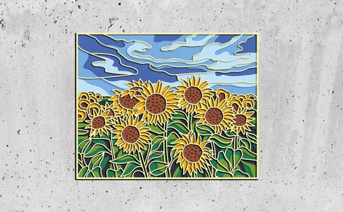 Cuadro Decorativo Girasoles 3d Campo Colorido En Madera